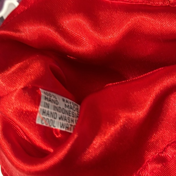 Wood Handles Bag Red Tropical Floral Beaded Sequin - Picture 7 of 7